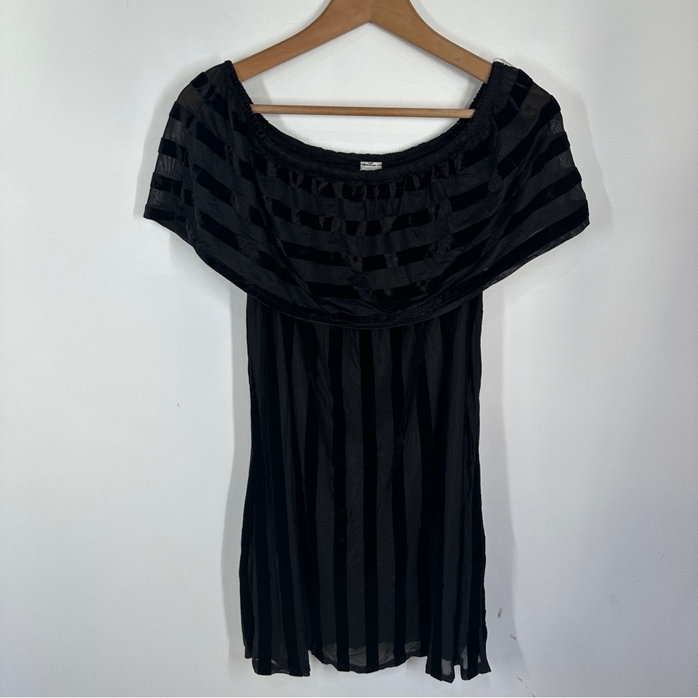 Westmoon Black Striped Velvet Off Shoulder Dress Medium